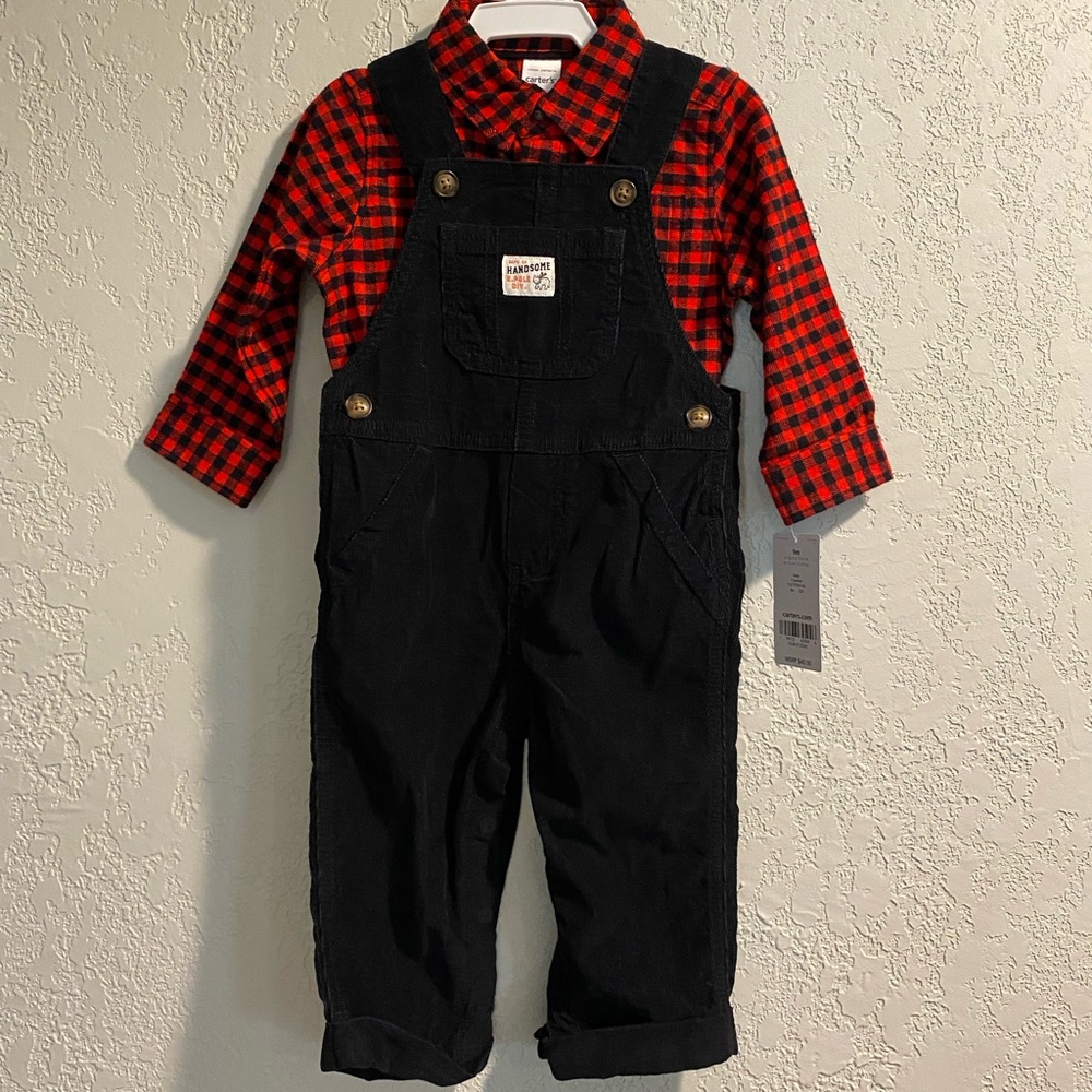 Buffalo Plaid Overalls and Shirt